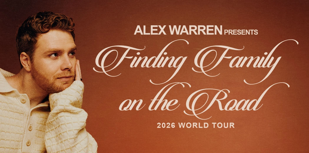 Alex Warren promotional image for the Finding Family On The Road World Tour 2026